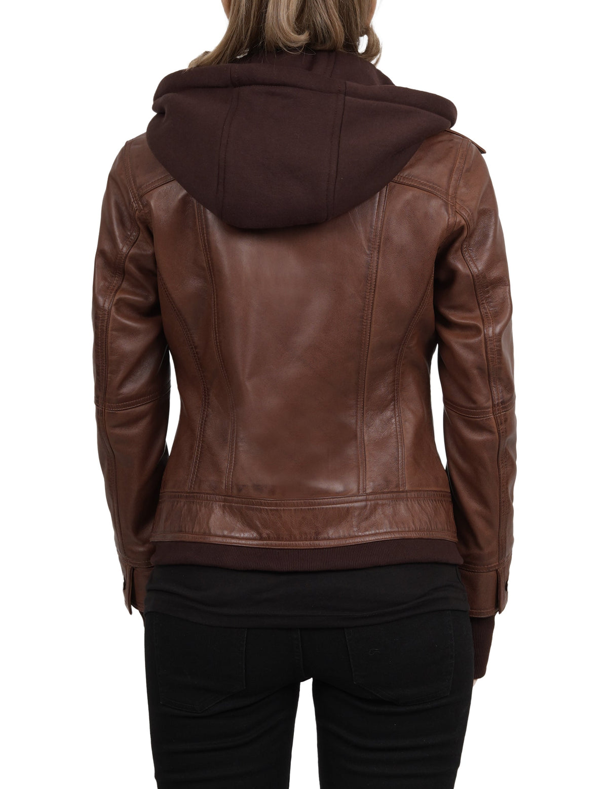 Dark Brown Women's Bomber Jacket with Removable Hood
