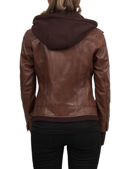 Dark Brown Women's Bomber Jacket with Removable Hood