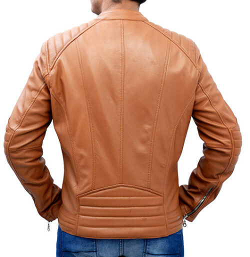 Slim Tan Biker Leather Jacket Max Jackets