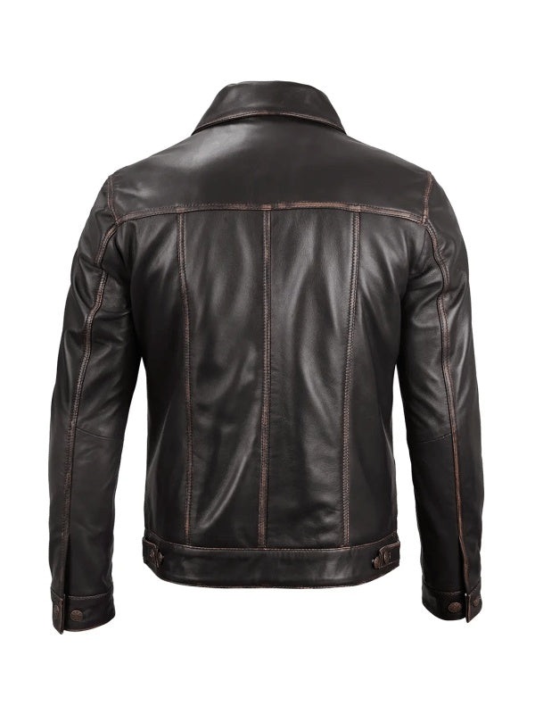 Dark Brown Leather Trucker Jacket Max Jackets