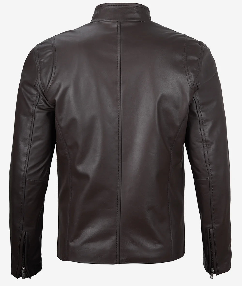 Mens Classic Dark Brown Cafe Racer Leather Jacket Max Jackets