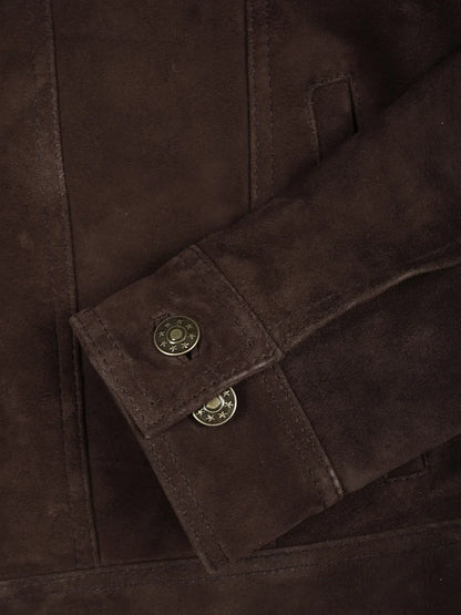Men's Dark Brown Real Suede Trucker Jacket