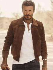 David Beckham Brown Suede Leather Jacket Max Jackets