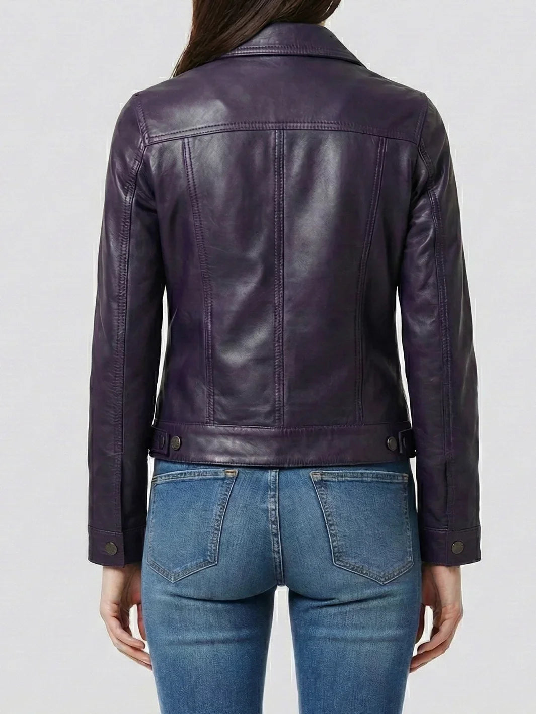 Women's Purple Leather Trucker Jacket