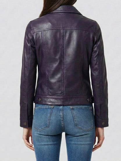 Women's Purple Leather Trucker Jacket