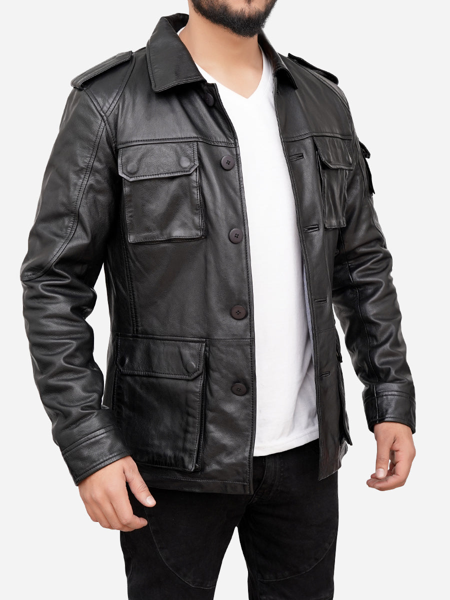 Jasiel Classic Sheepskin Vintage Black Leather Jacket Max Jackets