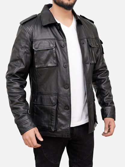Jasiel Classic Sheepskin Vintage Black Leather Jacket Max Jackets