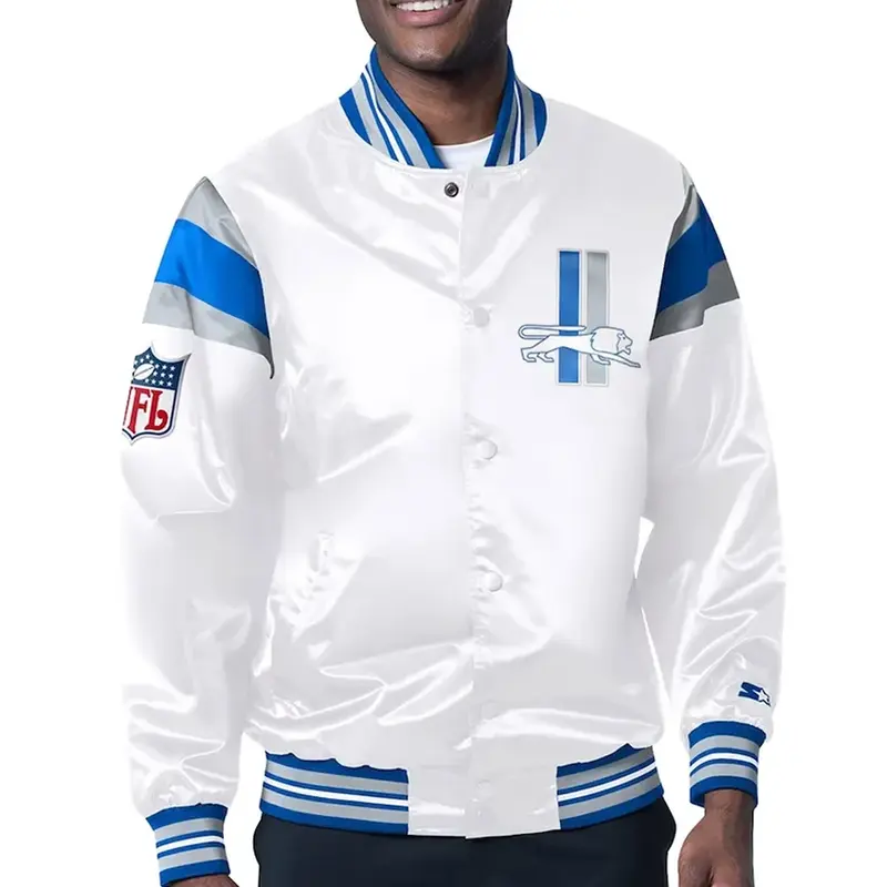 Detroit Lions Midweight White Varsity Jacket