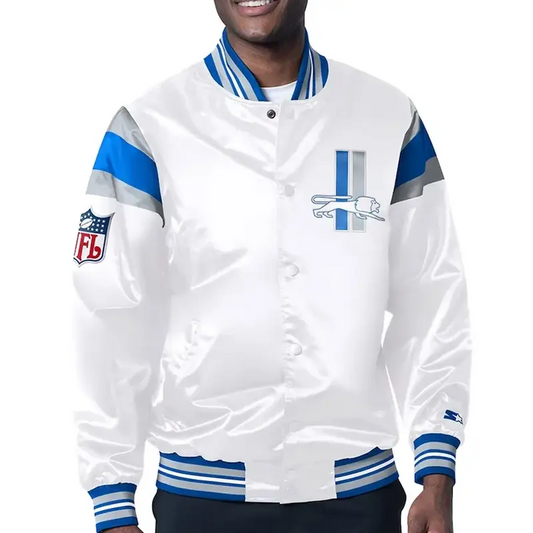 Detroit Lions Midweight White Varsity Jacket