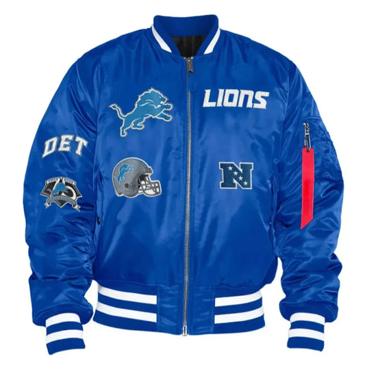 Detroit Lions Royal Blue Bomber Satin Jacket