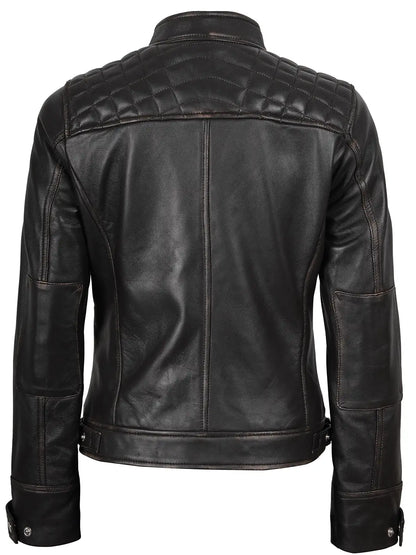 Diamond Women Rub Off Brown Leather Jacket