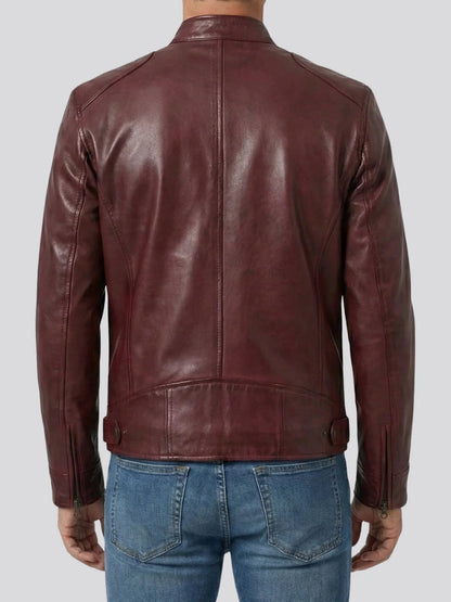 Dodge Men’s Burgundy Leather Jacket | Biker Style