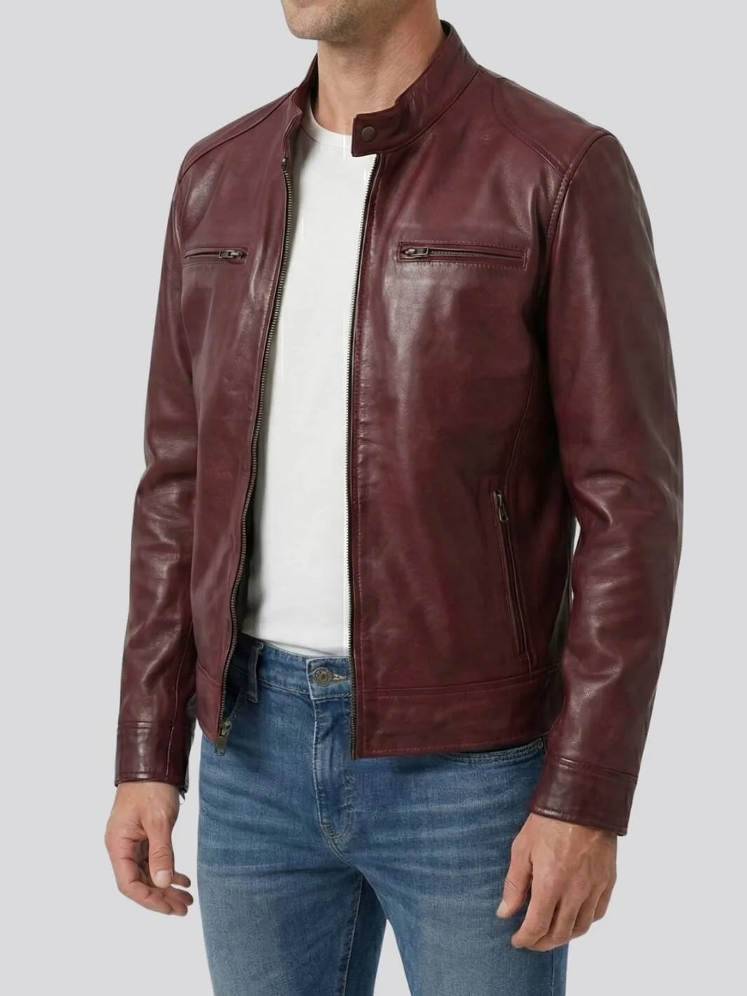 Dodge Men’s Burgundy Leather Jacket | Biker Style
