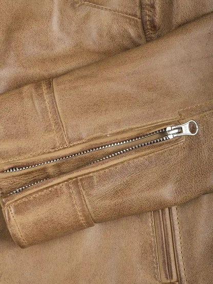 Women's Dodge Camel Brown Cafe Racer Leather Jacket