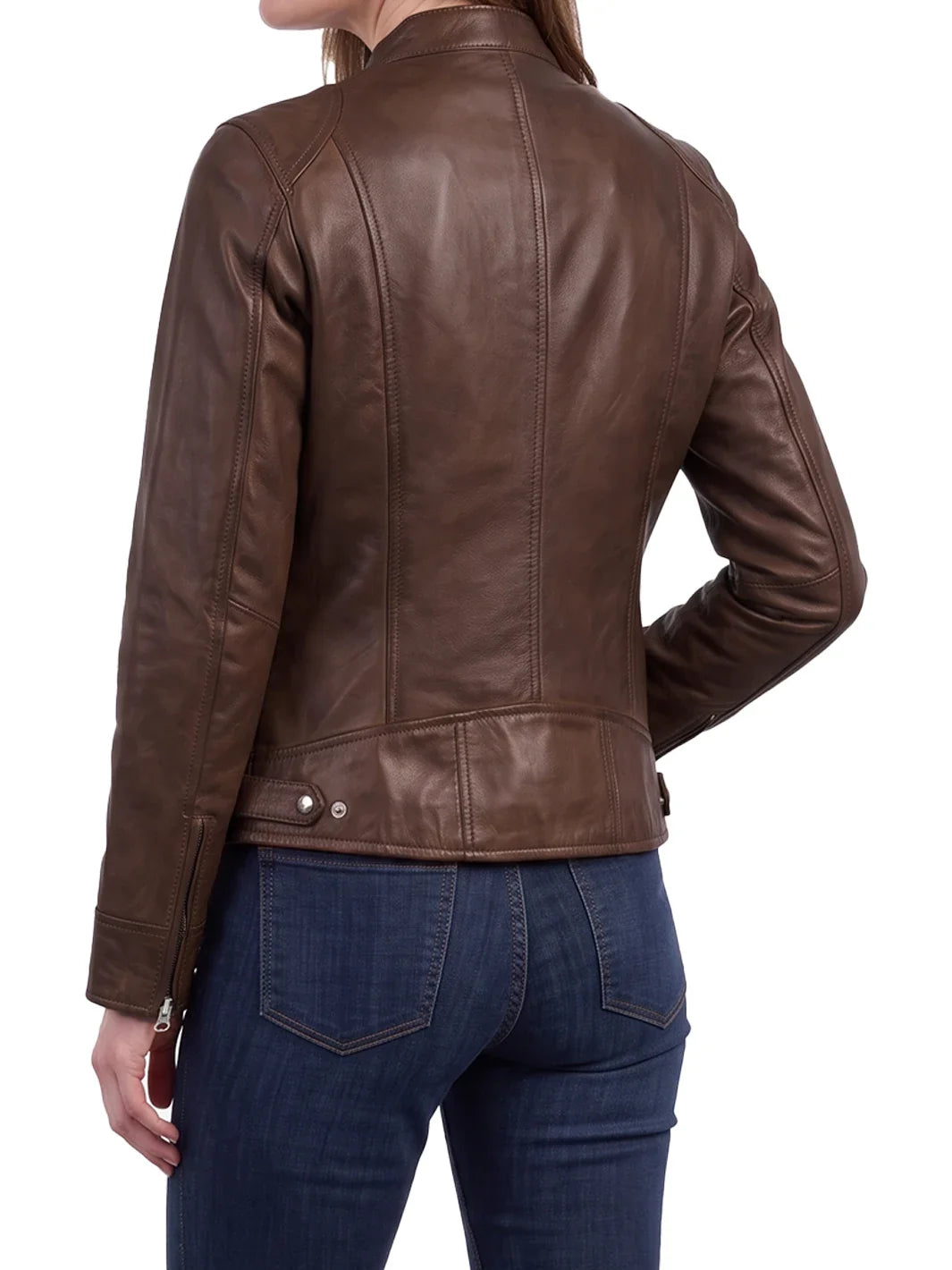 Dodge Womens Cognac Brown Biker Style Leather Jacket