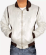 Men's White Quilted Bomber Jacket with Scorpion Logo Max Jackets