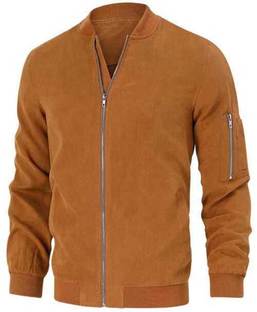 Eliam Men’s Brown Modern Flight Suede Bomber Jacket Max Jackets