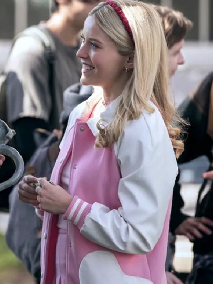 Elle Lexi Minetree Pinkwhite Varsity Jacket