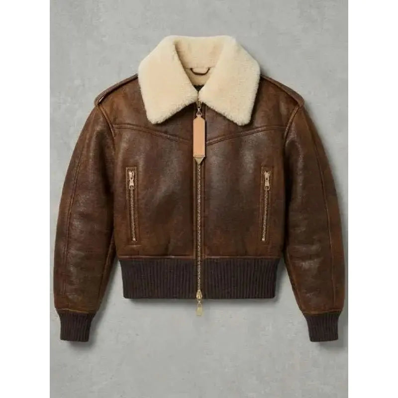 Erin Doherty PFW Shearling Brown Jacket