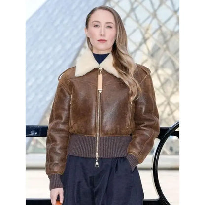 Erin Doherty PFW Shearling Brown Jacket
