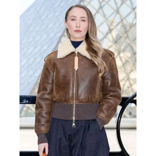 Erin Doherty PFW Shearling Brown Jacket