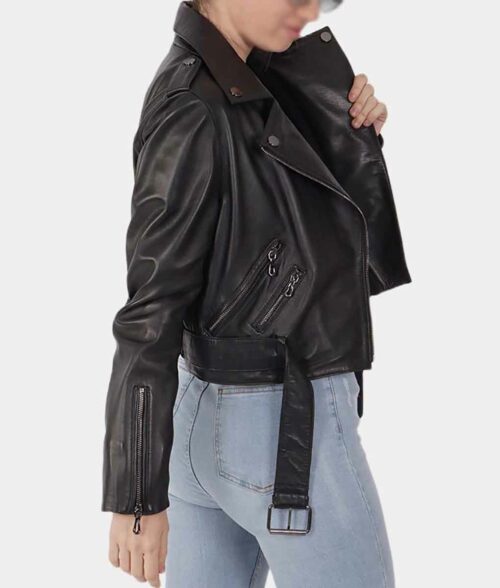 Women Black Leather Biker Jacket Max Jackets