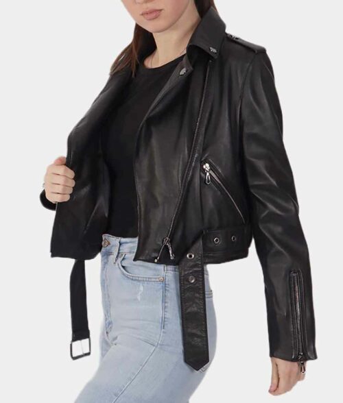 Women Black Leather Biker Jacket Max Jackets