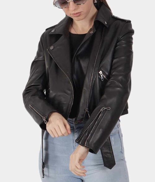 Women Black Leather Biker Jacket Max Jackets