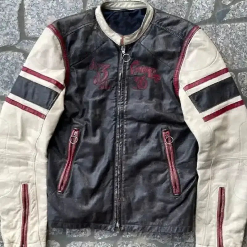 Euphoria Leather Striped Sleeve Jacket