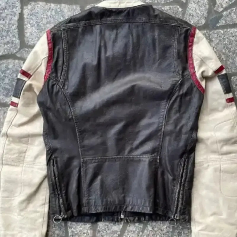 Euphoria Leather Striped Sleeve Jacket