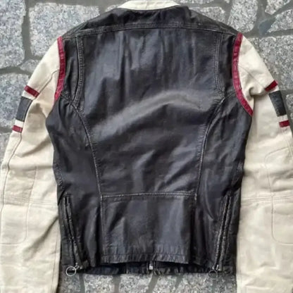 Euphoria Leather Striped Sleeve Jacket