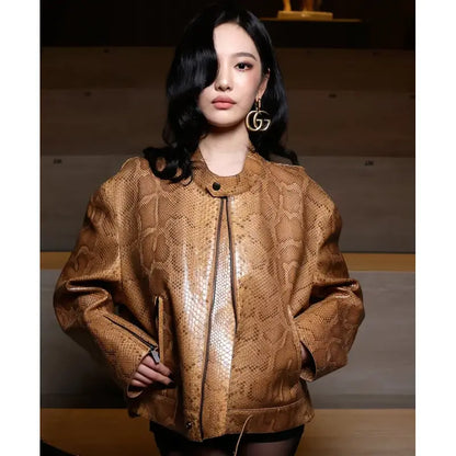 Fashion Week 2026 Ningning Snakeskin Leather Jacket