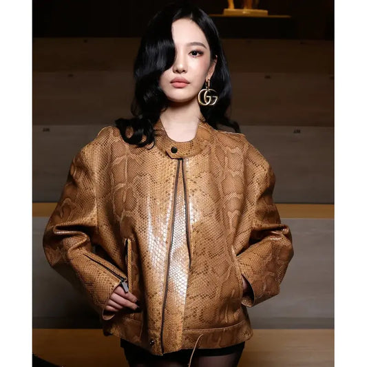 Fashion Week 2026 Ningning Snakeskin Leather Jacket