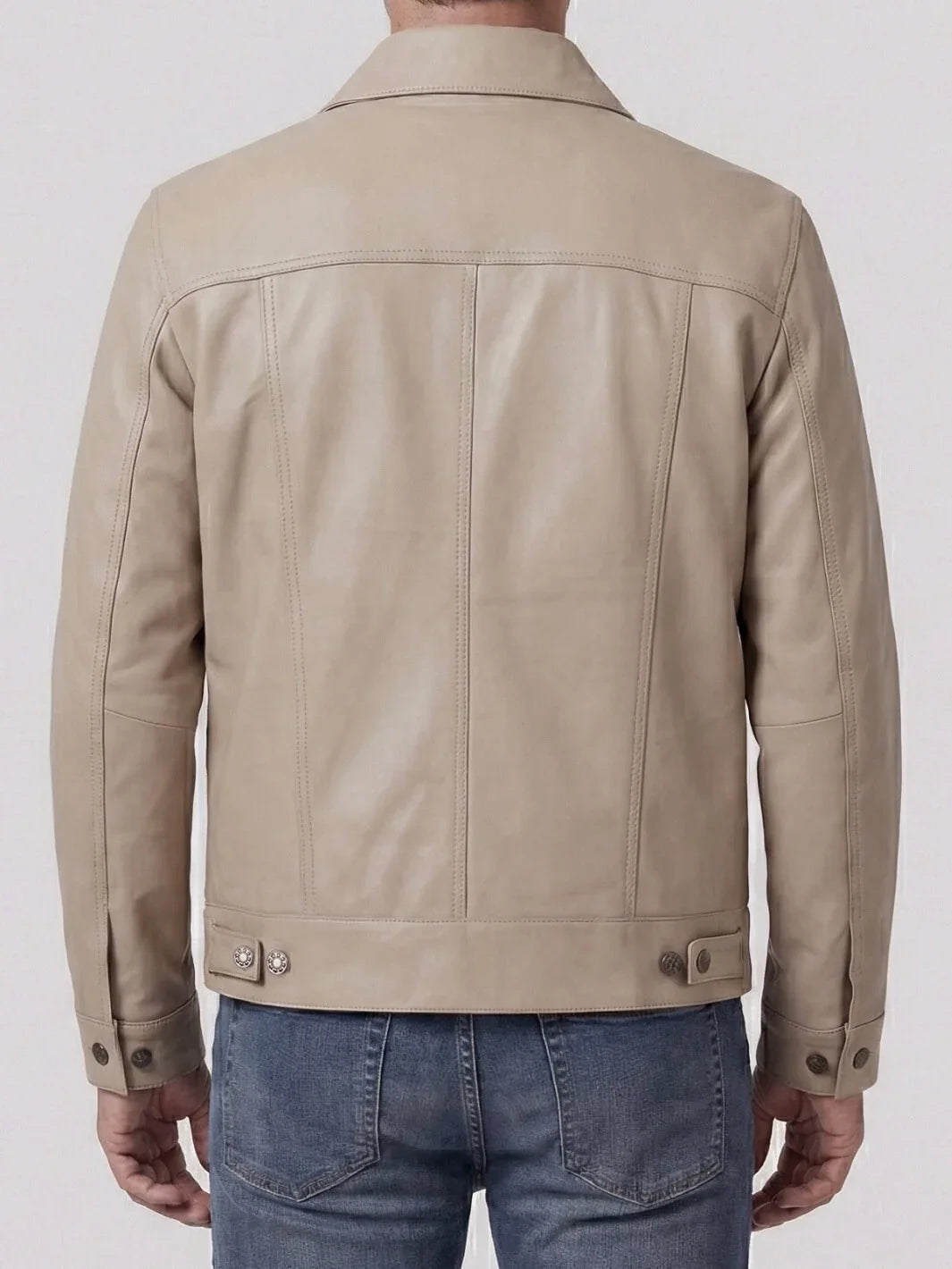 Fernando Men's Beige Real Trucker Leather Jacket