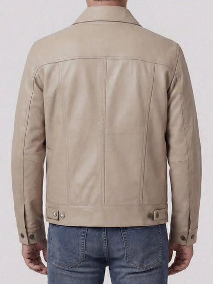 Fernando Men's Beige Real Trucker Leather Jacket