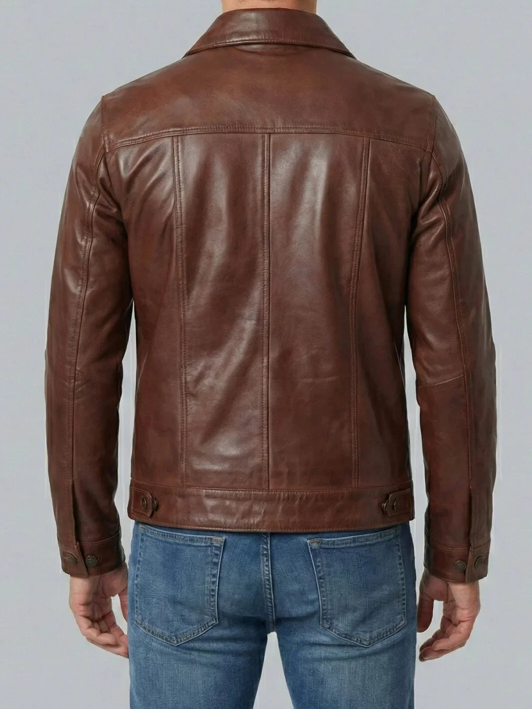 Fernando Men's Cognac Wax Leather Trucker Jacket