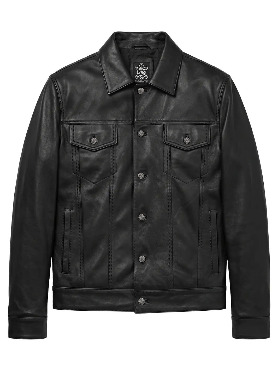 Fernando Mens Black Real Leather Trucker Jacket