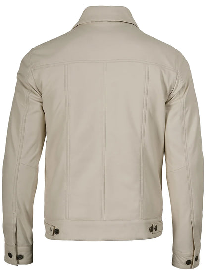 Fernando Men's Off White Leather Trucker Jacket