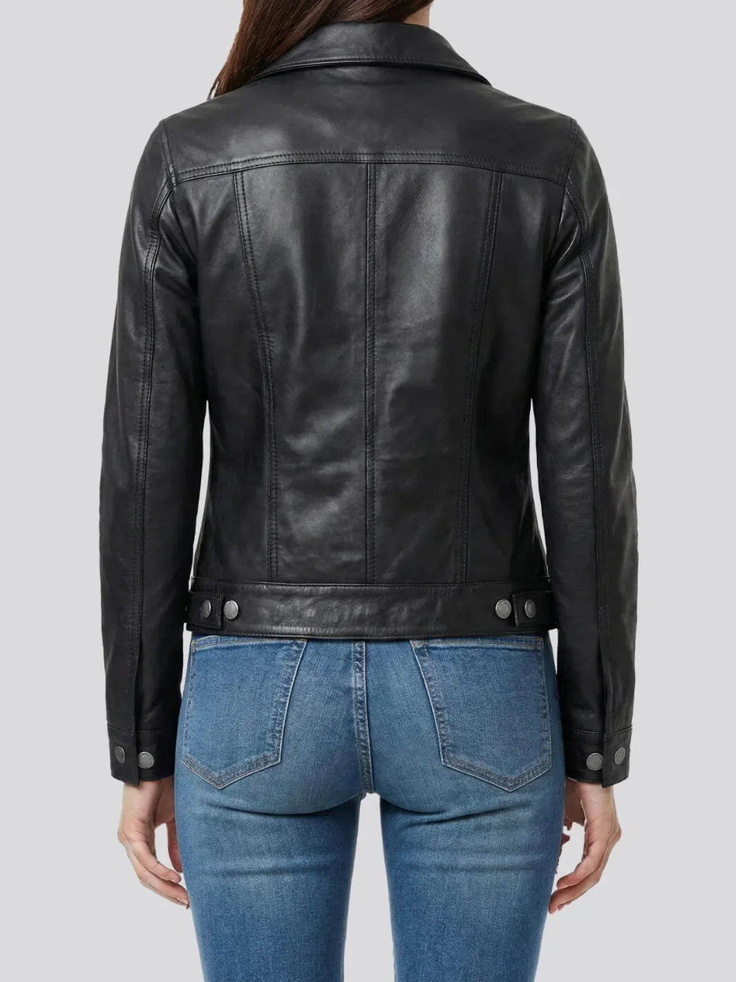 Women's Black Trucker Lambskin Leather Jacket