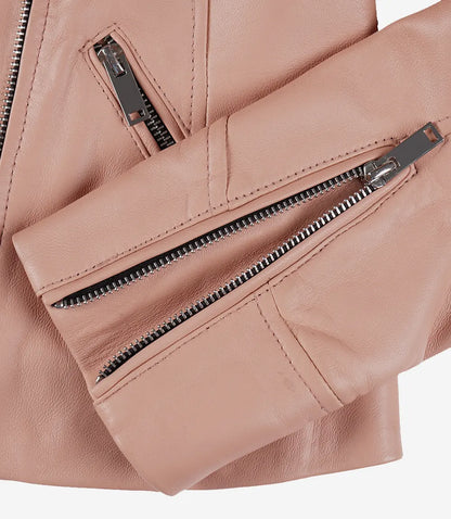 Women's Real Lambskin Leather Pink Asymmetrical Jacket