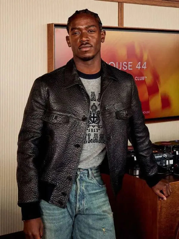 Damson Idris F1 British Grand Prix Black Leather Jacket Max Jackets