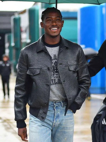 Damson Idris F1 British Grand Prix Black Leather Jacket Max Jackets