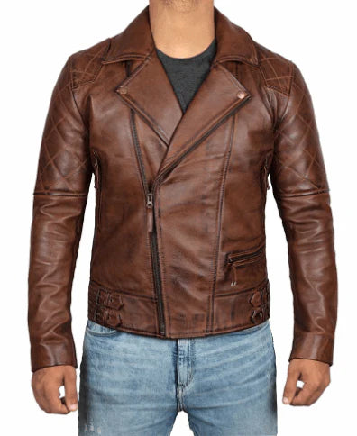 Frisco Quilted Asymmetrical Brown Motorcycle Leather Jacket Max Jackets