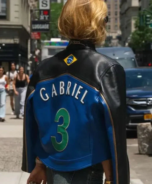 Gabrielle Figueiredo FI-FA World Cup 2026 Brazil Blue and Black Leather Jacket