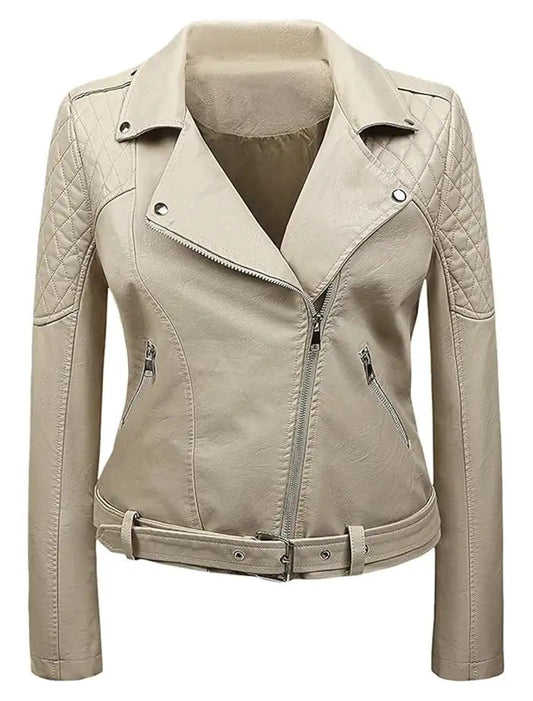 Genuine Cafe Racer Motorcycle Beige Leather Jacket Womens Max Jackets