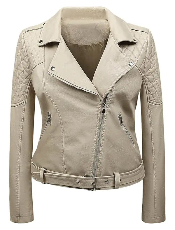 Genuine Cafe Racer Motorcycle Beige Leather Jacket Womens Max Jackets