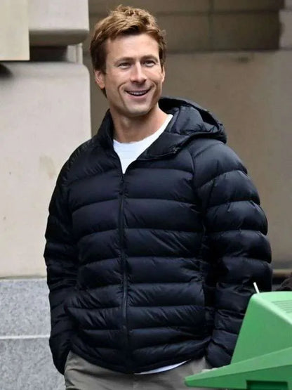 Glen Powell Ghostwriter Black Puffer Jacket