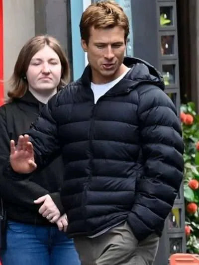 Glen Powell Ghostwriter Black Puffer Jacket