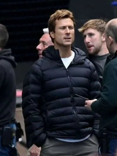 Glen Powell Ghostwriter Black Puffer Jacket