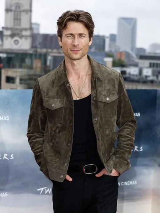 Glen Powell Twisters 2024 Brown Suede Jacket Max Jackets